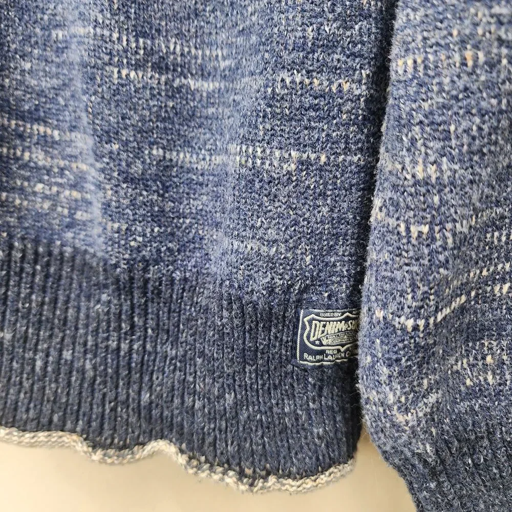 Denim Supply Ralph Lauren Sweater Marled Knit Roll Hem Mens Medium Navy Blue